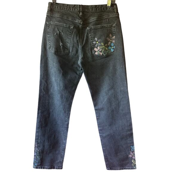 Free People Bren High Rise Cuffed Distressed Boyfriend Jeans 27 HAND PAINTED - Picture 2 of 16